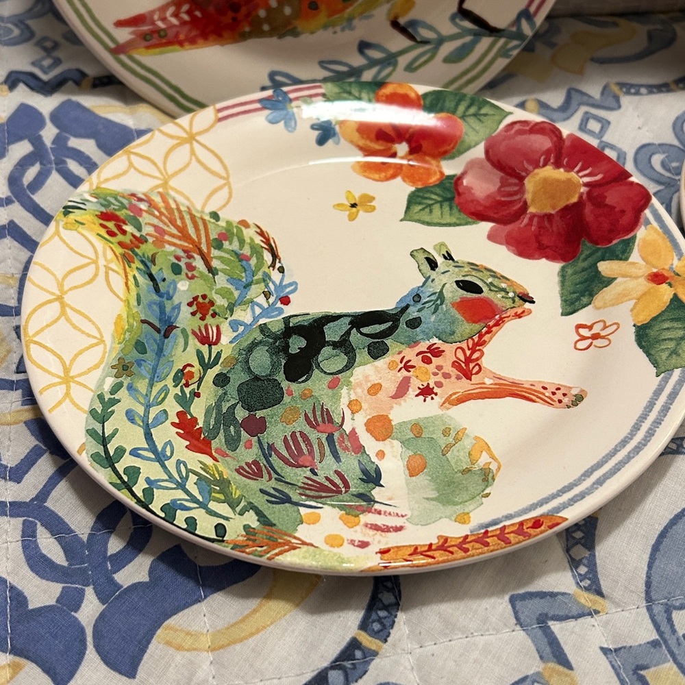 Pier 1 Ironstone Hello Spring 4 Salad Plates Floral 9” Duck Bird Bunny Rabbit - Picture 2 of 6